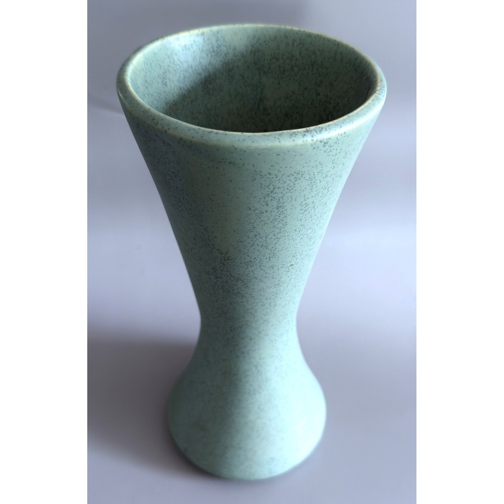Floraline by Haeger Pottery Vase 9.25" Green Speckled Hourglass Mid-Century Mod